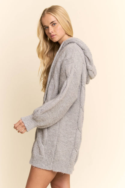 Oversized Cable Knit Hoodie Sweater Dress