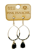 Gold and Black Bead Circle Earring with Black Teardrop Charm Pink Panache