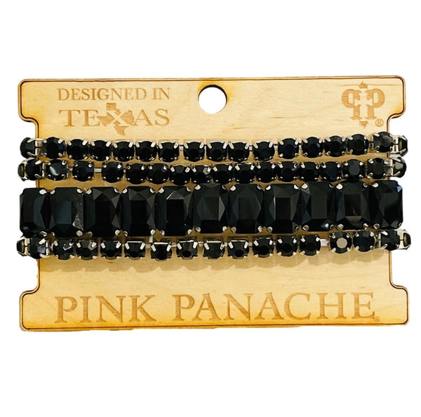 4-strand Black Rhinestone Silver Bracelet Set (Curvy Fit) Pink Panache