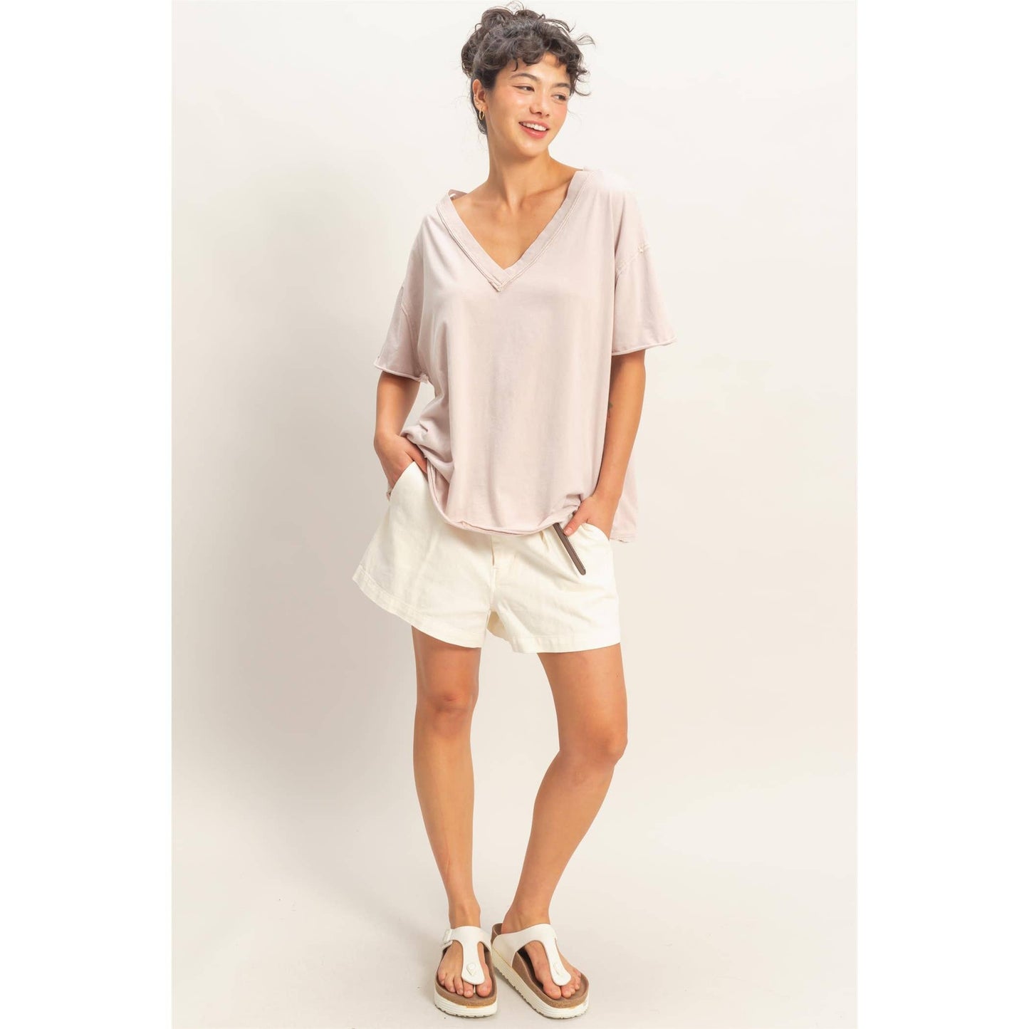 Washed V-Neck Oversized Tee