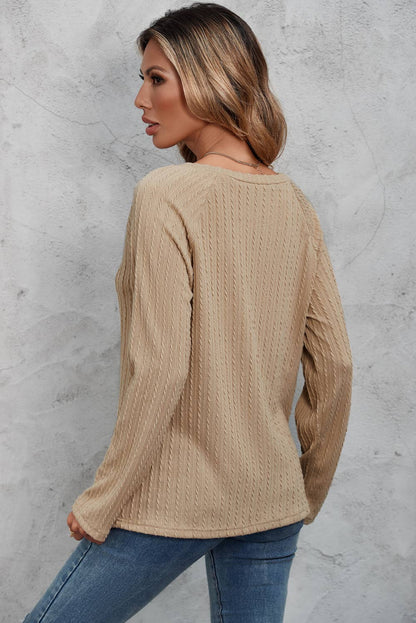 Ribbed Round Neck Knit Long Sleeve Top Shirt Little Daisy