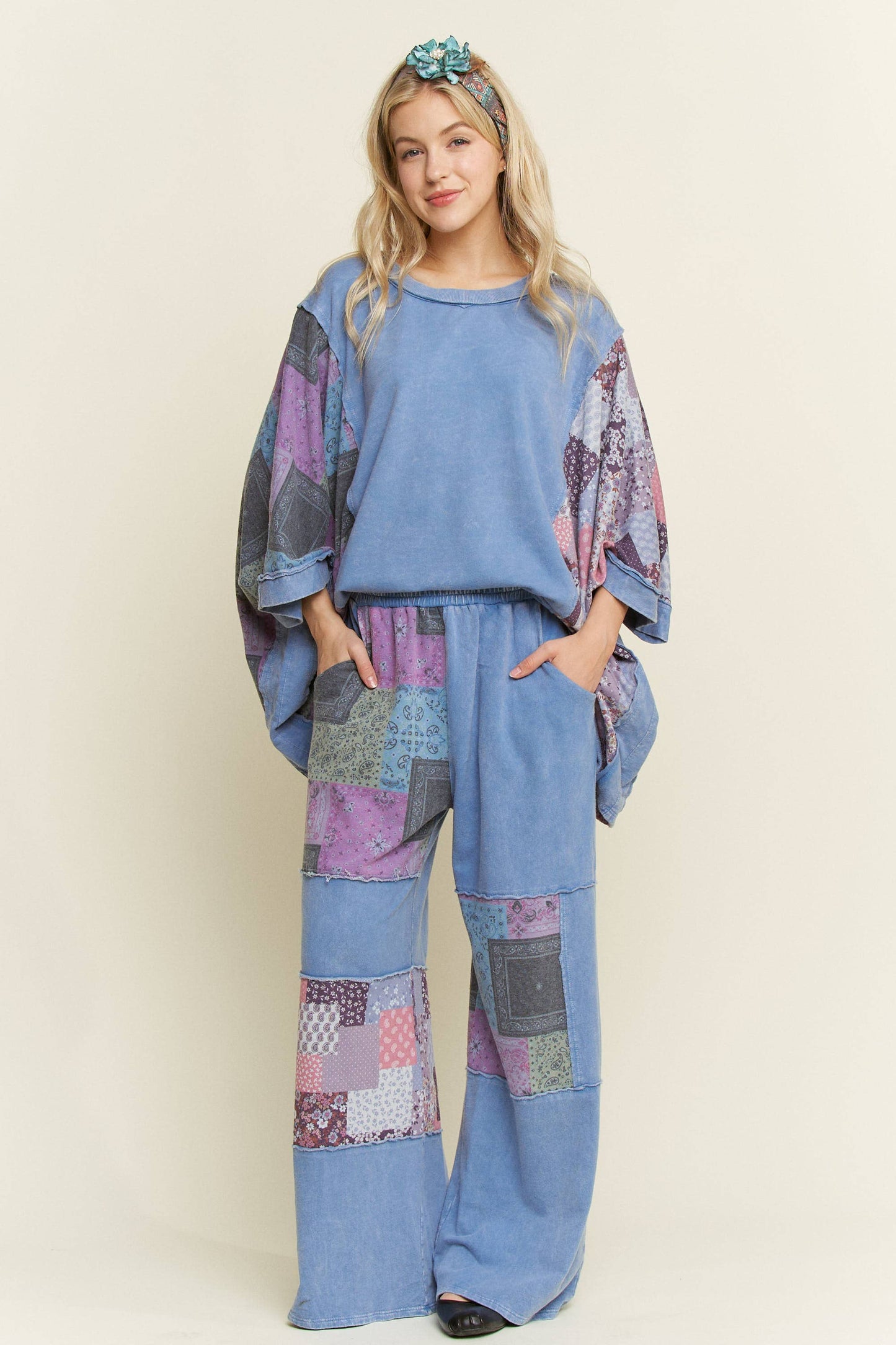 Mineral Washed Boho Block Patch pants HP6579