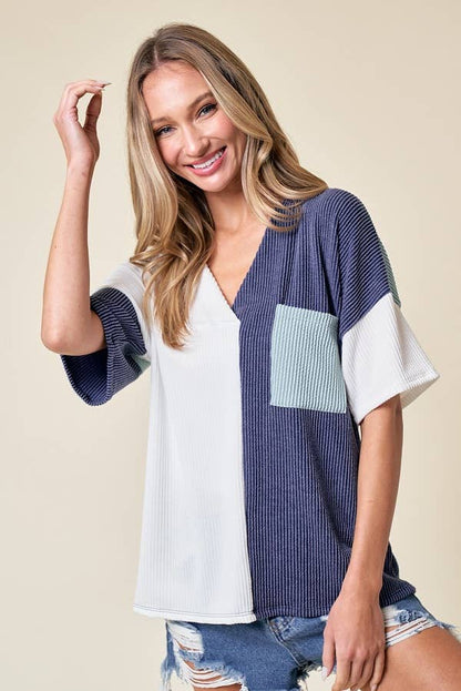 LMT3996-Trust Me In Colorblock Top