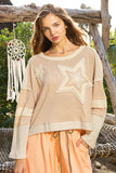 Star patch long sleeve cropped knit top SALE: M / IVORY MULTI