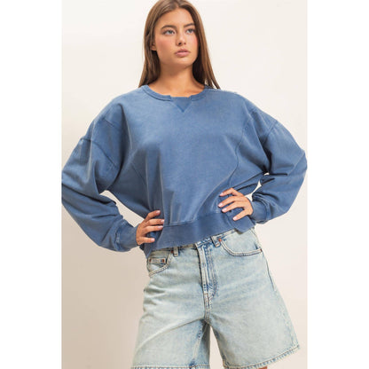 Acid Wash Seam Detail Crew Neck Sweatshirt DZ26A655