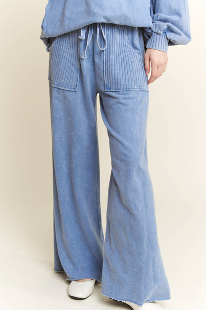 Best Mineral Wash Side Knit detail wide leg pants HE5878P