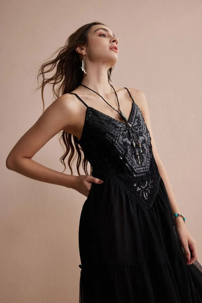 Bohera Janet Elaine Embroidered Leather Tier Dress Myra