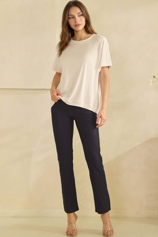Yelete Ribbed Relaxed Fit Crew Neck Top Shirt