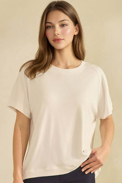 Yelete Ribbed Relaxed Fit Crew Neck Top Shirt