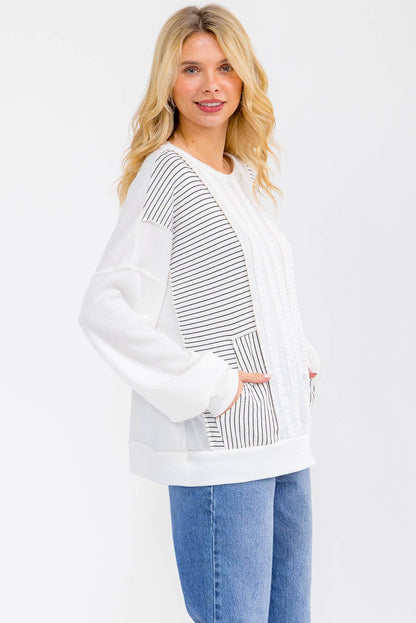 Textured Stripe Contrast Knit Top T6203