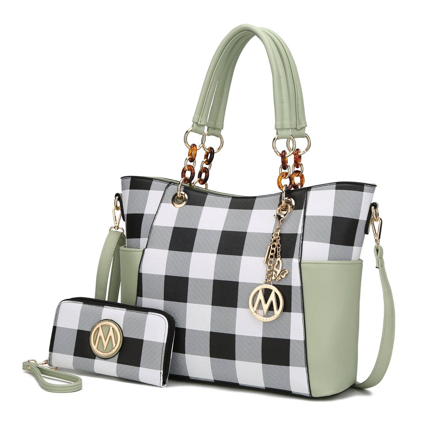 MKF Mariely Checker Tote Bag & Wallet Set Women Handbag