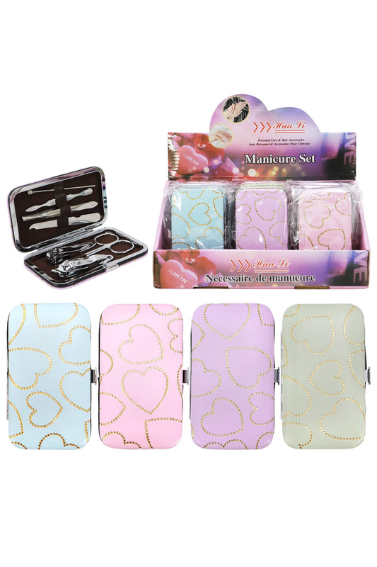 Bling Hearts Vegan Leather 7-pcs Nailcare Kit