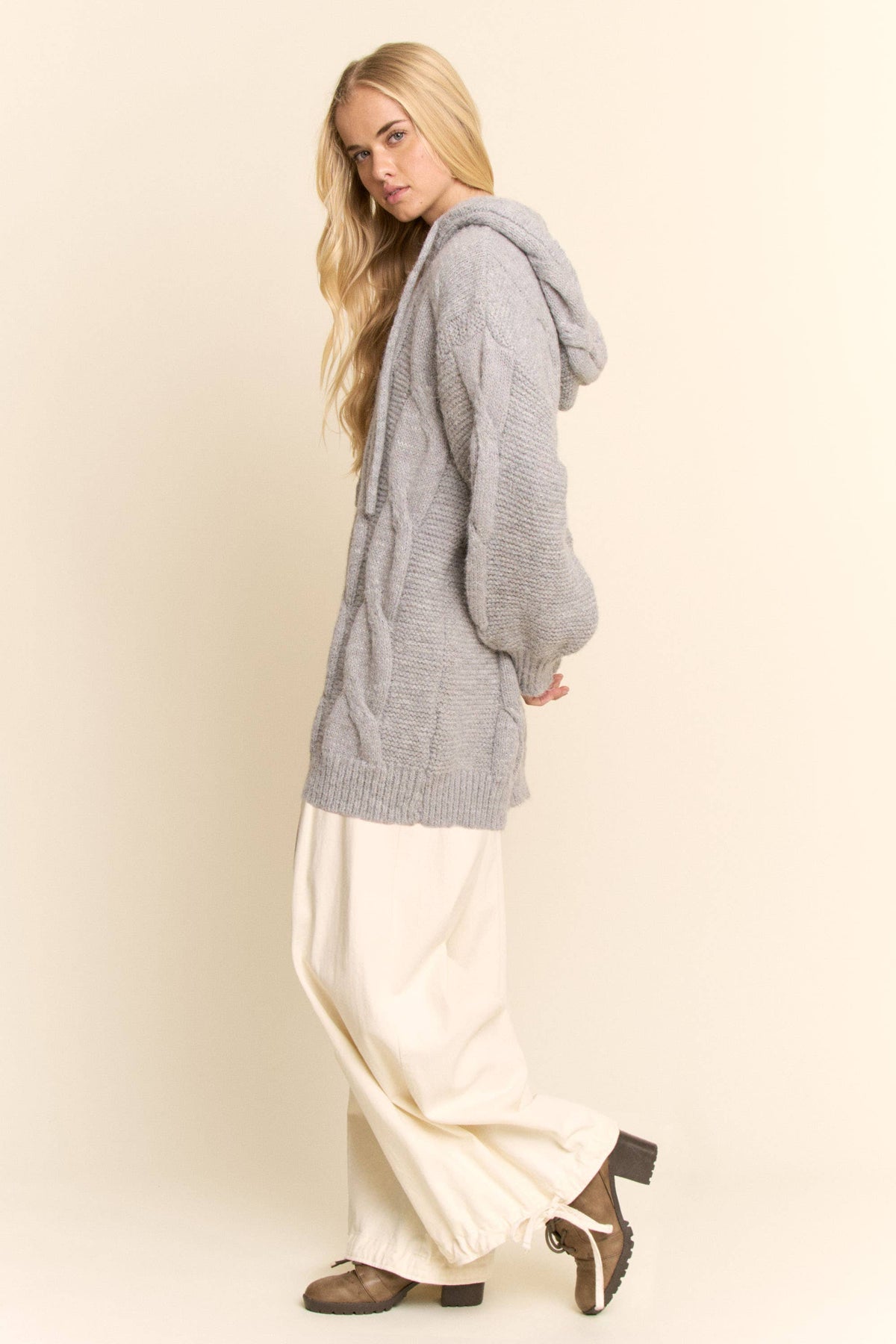 Oversized Cable Knit Hoodie Sweater Dress