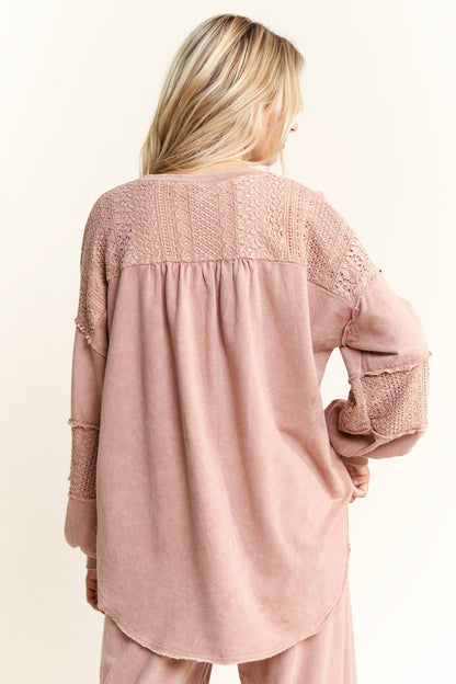 Mineral Wash Lace detailed Long Sleeve sweatshirt HT6027