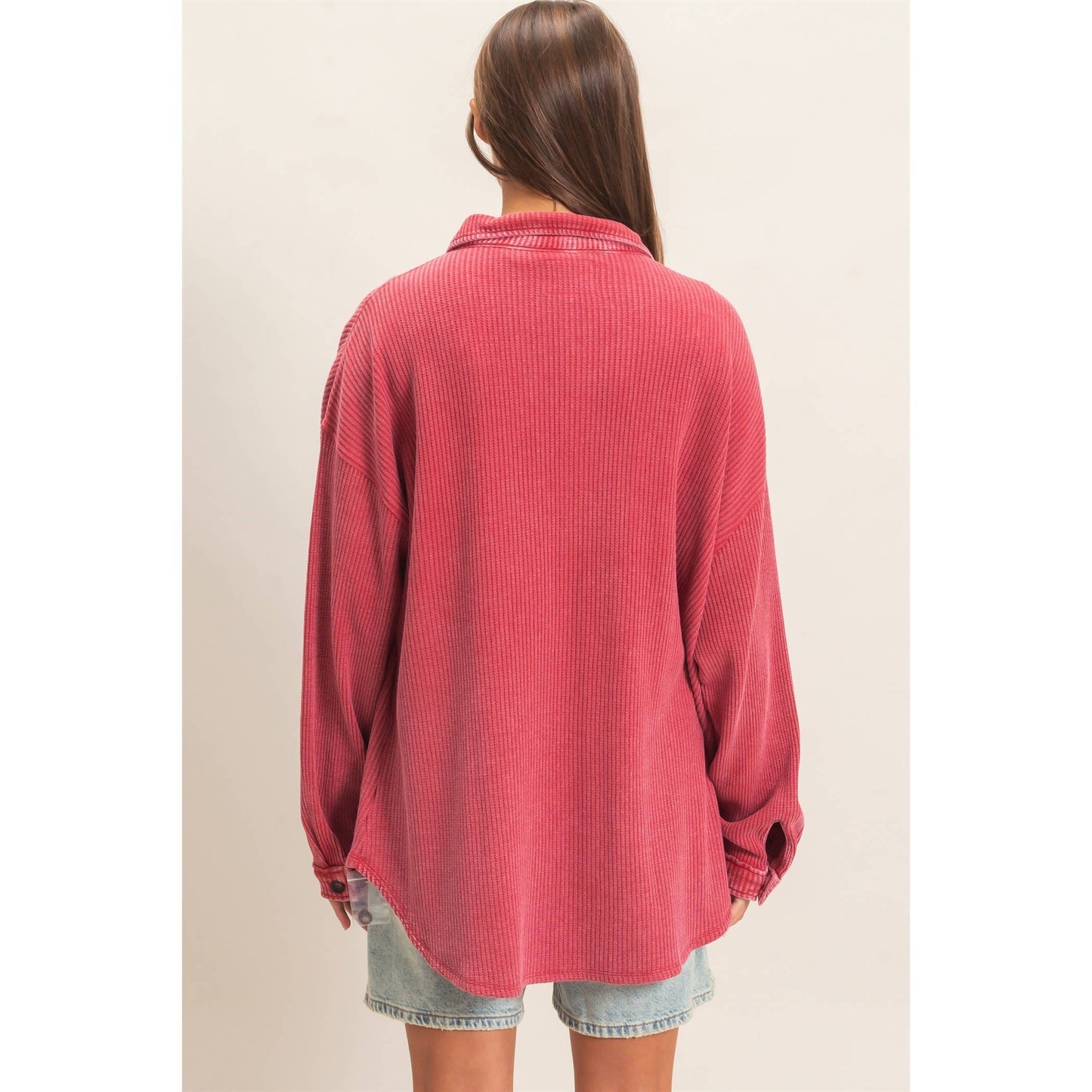 HYFVE Mineral Washed Waffle Knit Shacket DZ26E249