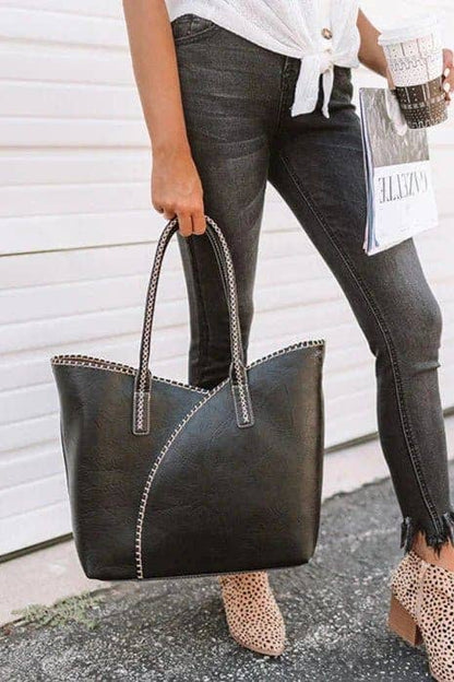 COL001-2 2-in-1 Stitch Trim Detail Shoulder/Tote Set Bag