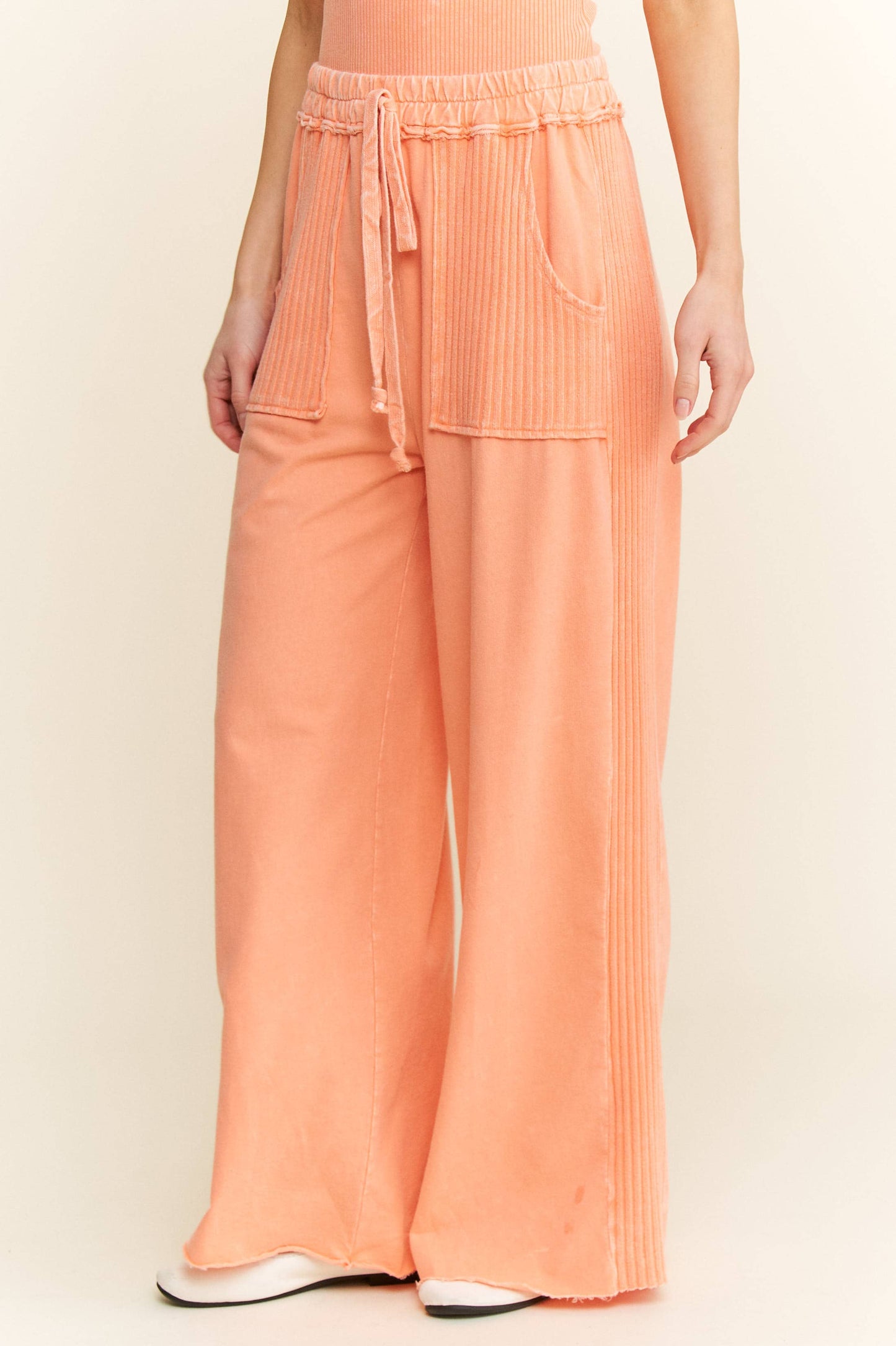 Best Mineral Wash Side Knit detail wide leg pants HE5878P