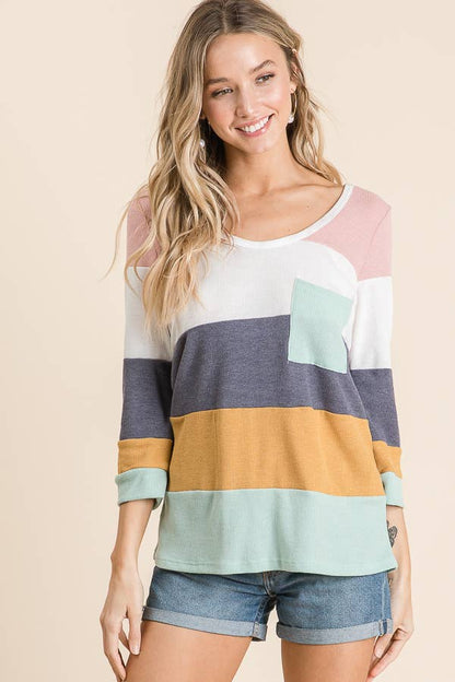 LMT1469-01-Thermo Colorblock Knit Top