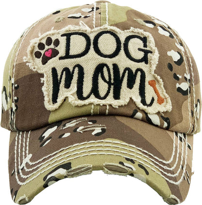 DOG MOM WASHED VINTAGE BALLCAP: BLK