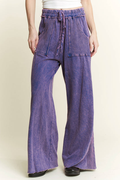 Best Mineral Wash Side Knit detail wide leg pants HE5878P