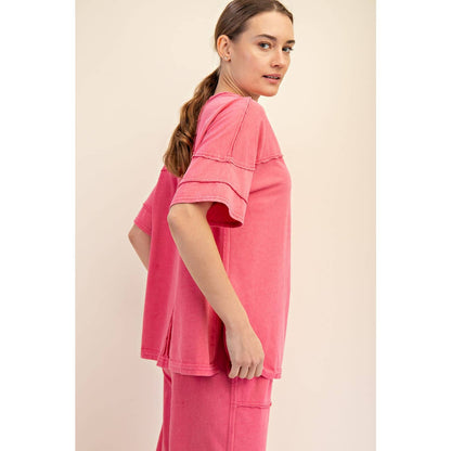 Rae Mode Mineral Washed Short Sleeve Top T Shirt T9984