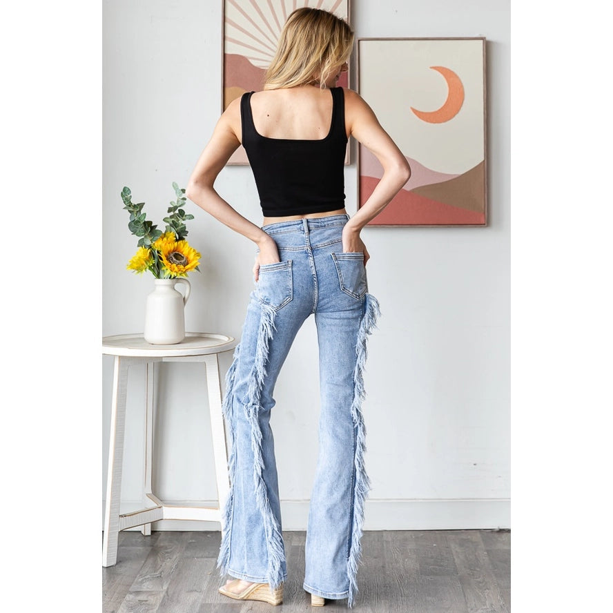Oli & Hali JP0909 Light Wash Frayed Stretch Flare Jeans