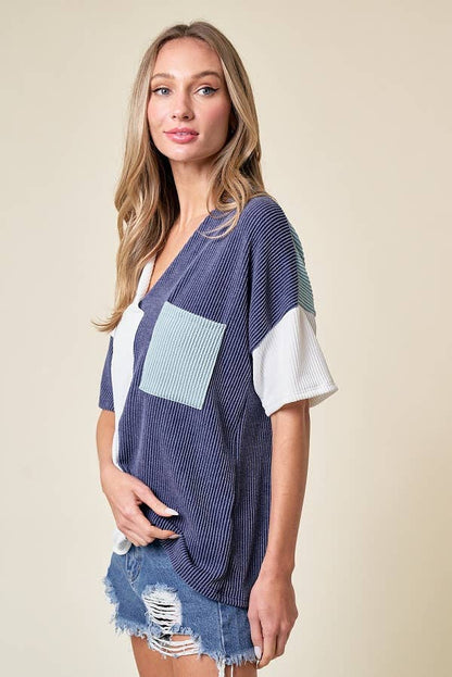 LMT3996-Trust Me In Colorblock Top