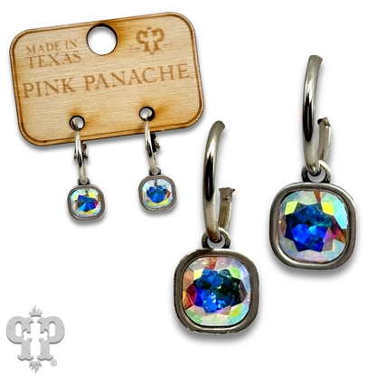 Square rhinestone charm hoop earring