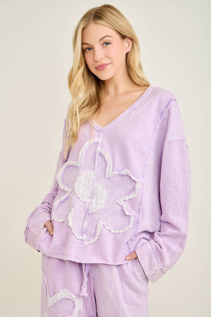 Mineral Washed Halfcut Daisy terry thermal top HT6810 j.her