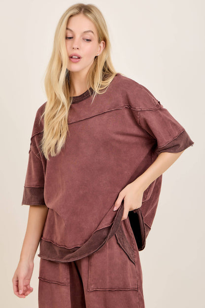 Mineral Washed Contrast Block Terry Top HT7540
