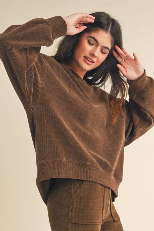 Yelete Relaxed Fit Corduroy Rib Knit Top TP2403