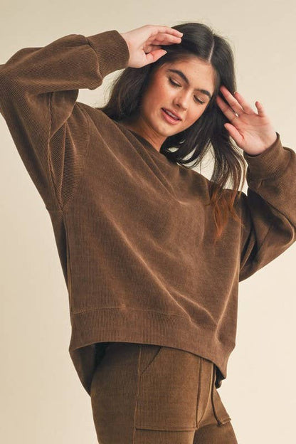 Yelete Relaxed Fit Corduroy Rib Knit Top TP2403