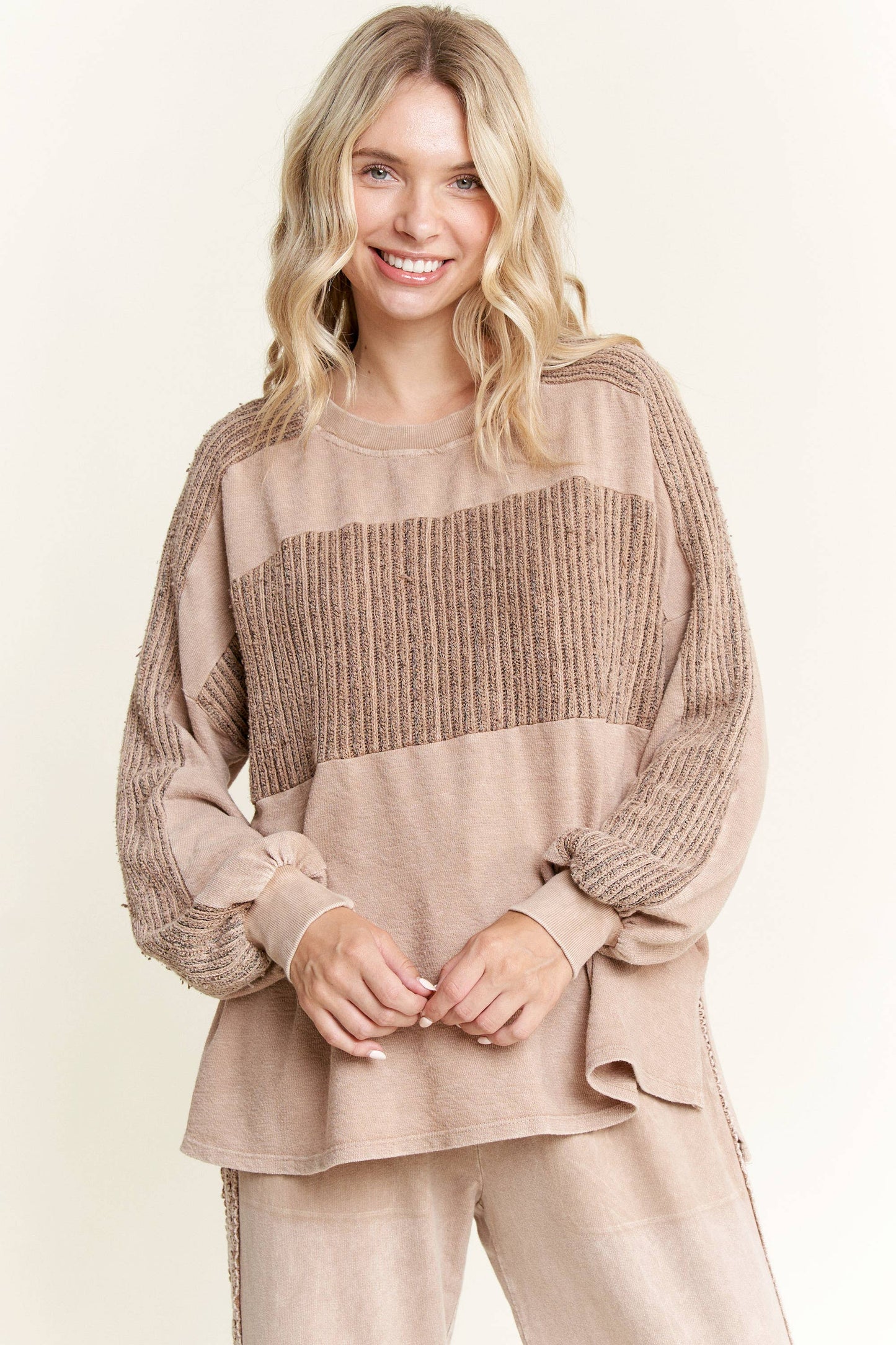 Mineral Wash Knitted Low Gauge Rib Melange top HT5959