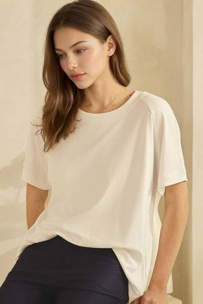 Yelete Ribbed Relaxed Fit Crew Neck Top Shirt