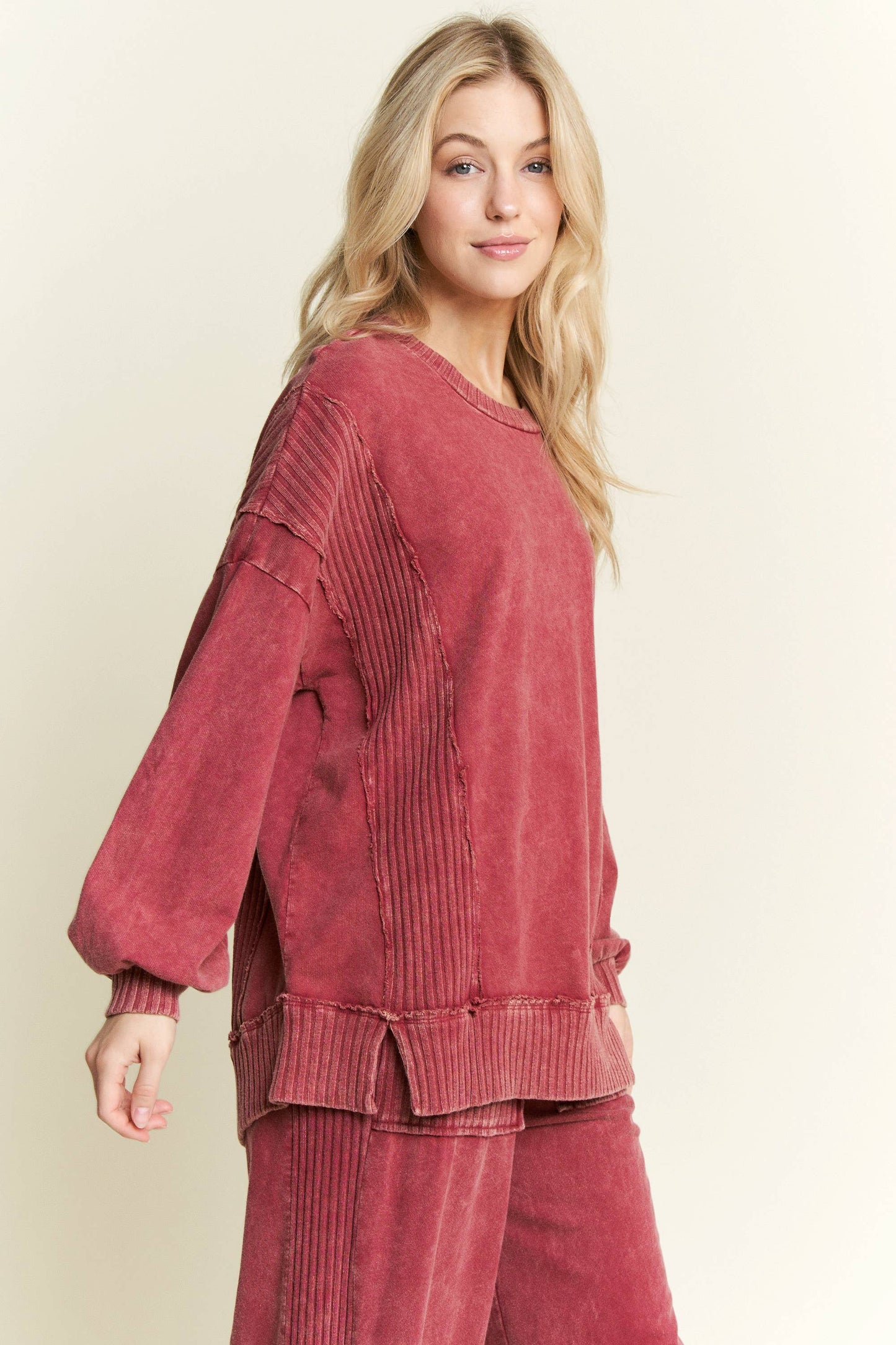 Mineral Wash Knit Sweater detail Terry sweatshirt HT6072