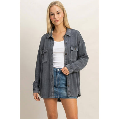 HYFVE Mineral Washed Waffle Knit Shacket DZ26E249