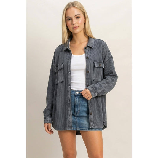 HYFVE Mineral Washed Waffle Knit Shacket DZ26E249