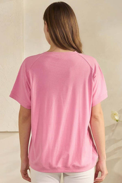 Yelete Ribbed Relaxed Fit Crew Neck Top Shirt
