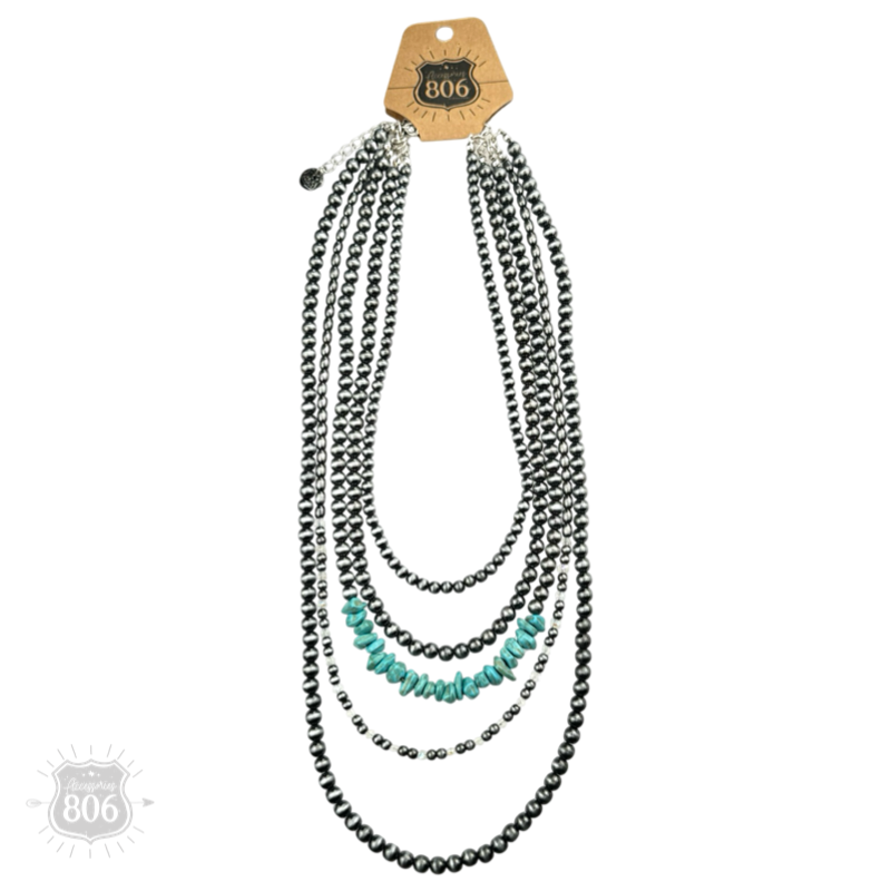 Western silver bead and turquoise chip necklace