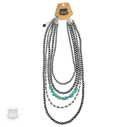 Western silver bead and turquoise chip necklace