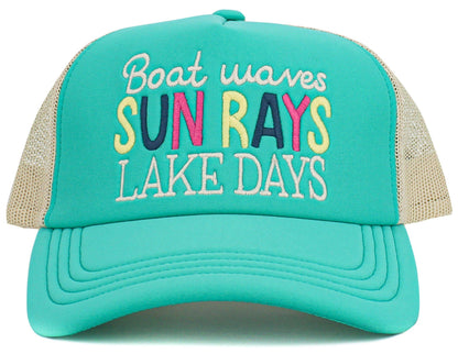 KBV1581 Boat Waves Sun Rays Lake Days Meshback Ballcap: Coral