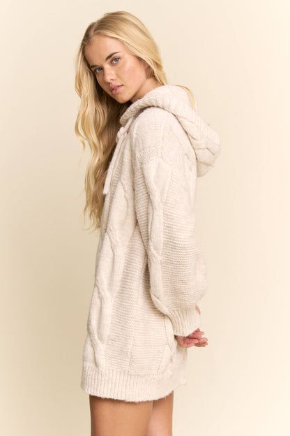 Oversized Cable Knit Hoodie Sweater Dress