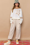 Star patch long sleeve cropped knit top SALE: M / IVORY MULTI