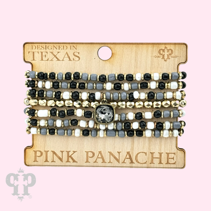 Seven strand ceramic look bead bracelet, Austrian crystal - LC
