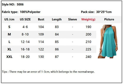 Solid Color Round Neck Hanging Neck Loose Sleeveless Dress Women