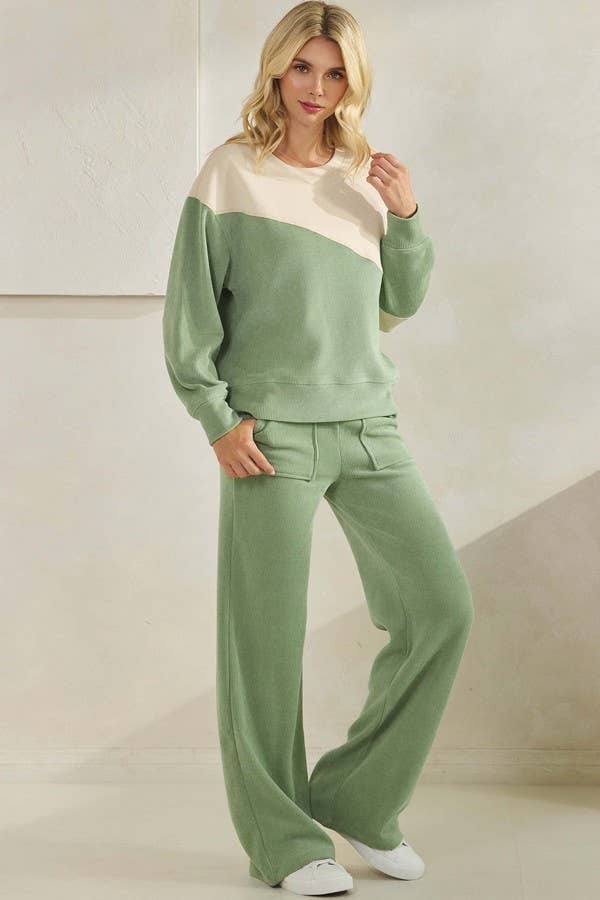 Womens Asymmetrical Two Tone Top Corduroy Sweatshirt