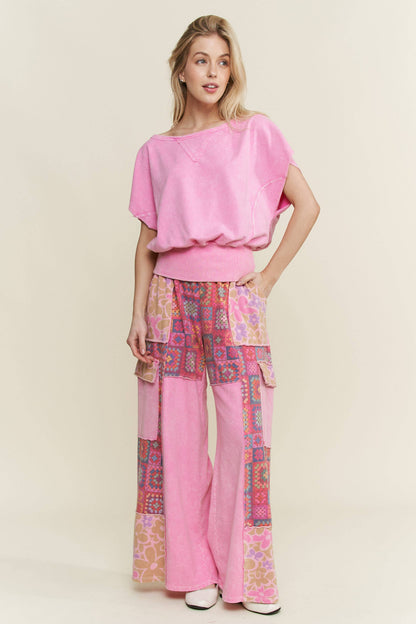 Mineral Wash Crochet Floral Printed Pants HP5758