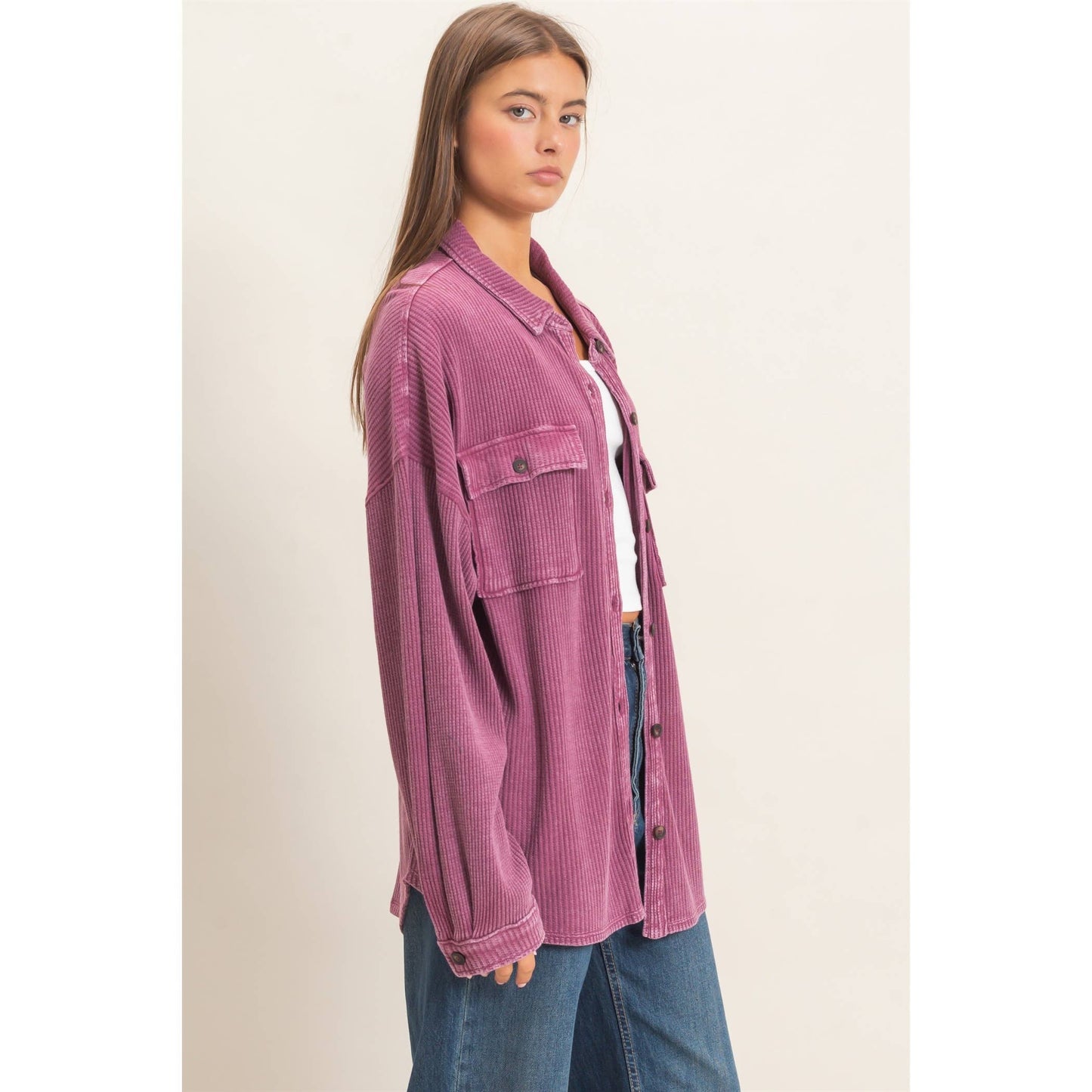 HYFVE Mineral Washed Waffle Knit Shacket DZ26E249