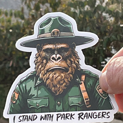 Sad Sasquatch, I Stand with Park Rangers, Vinyl 3" Sticker