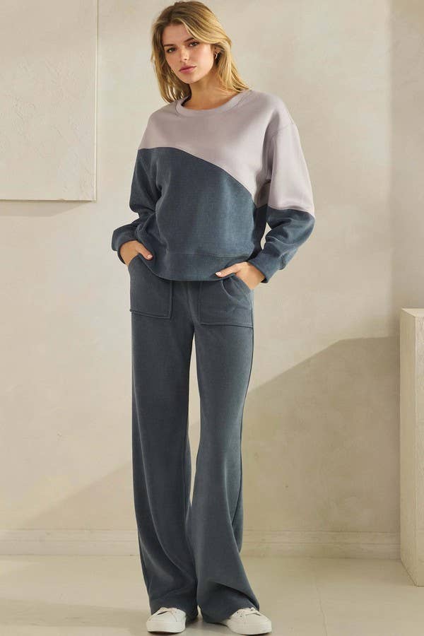 Womens Asymmetrical Two Tone Top Corduroy Sweatshirt